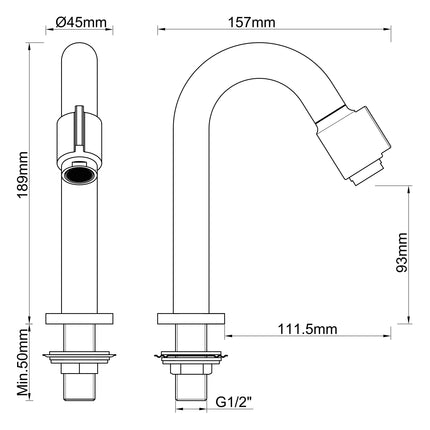 Wiesbaden Victoria fonteinkraan mat zwart - technische tekening | Schwertz & Co