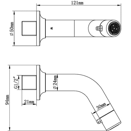 Wiesbaden Sophia fonteinkraan met muurbevestiging mat zwart - technische tekening | Schwertz & Co