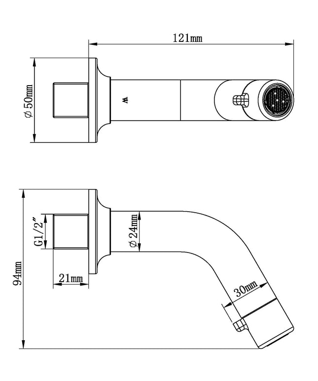Wiesbaden Sophia fonteinkraan met muurbevestiging mat zwart - technische tekening | Schwertz & Co