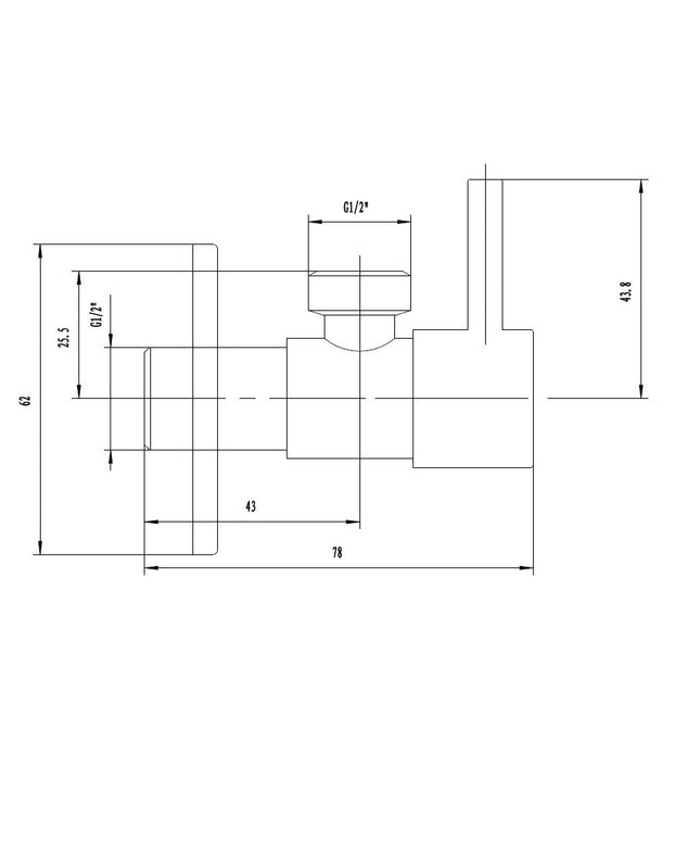 Xellanz Minimal hoekstopkraan 1/2 x 1/2 inch chroom - technische tekening | Schwertz & Co