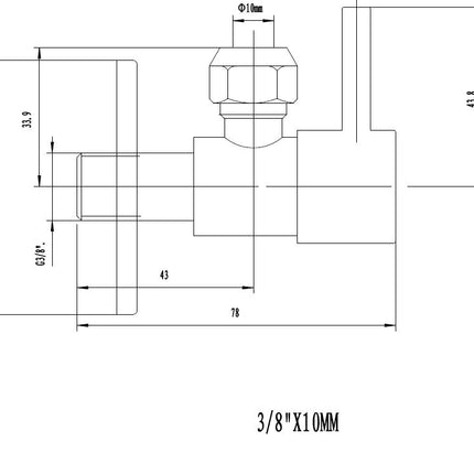 Xellanz Minimal hoekstopkraan 3/8 inch geborsteld staal PVD - technische tekening | Schwertz & Co