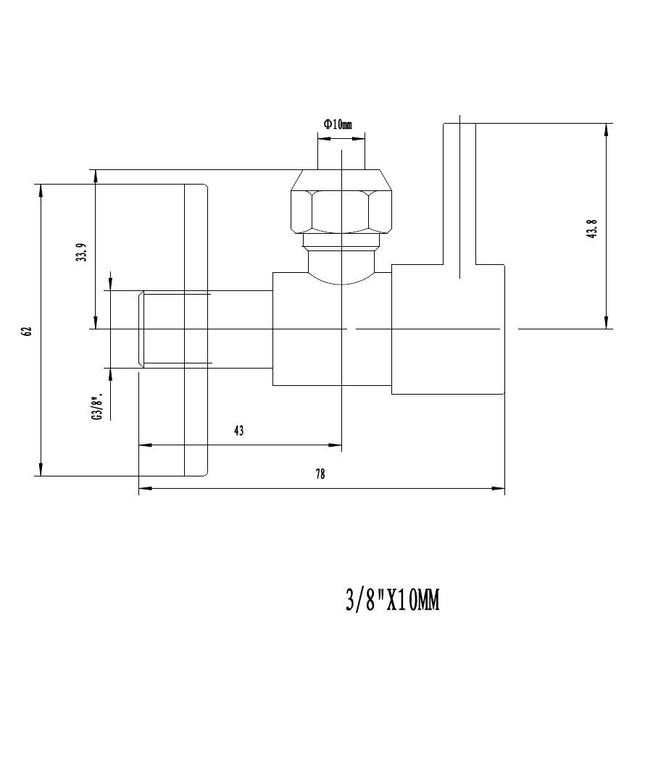 Xellanz Minimal hoekstopkraan 3/8 inch geborsteld staal PVD - technische tekening | Schwertz & Co