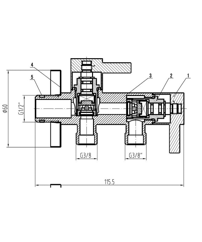Xellanz Minimal dubbele hoekstopkraan chroom - technische tekening | Schwertz & Co