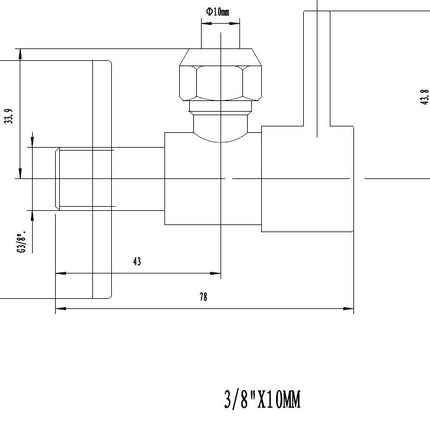 Xellanz Minimal hoekstopkraan 3/8 inch gunmetal PVD - technische tekening | Schwertz & Co