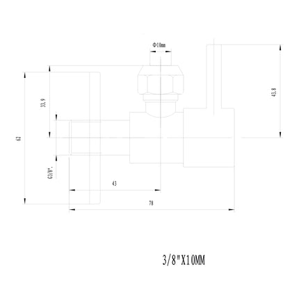Xellanz Minimal hoekstopkraan 3/8 inch geborsteld messing PVD - technische tekening | Schwertz & Co