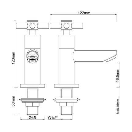 Xellanz Asmaro fonteinkraan chroom - technische tekening | Schwertz & Co