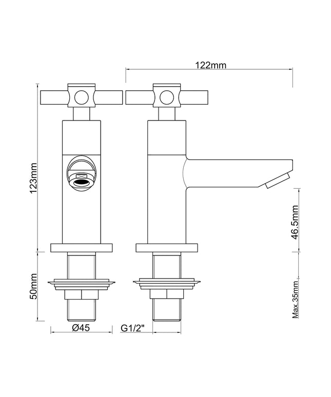 Xellanz Asmaro fonteinkraan chroom - technische tekening | Schwertz & Co