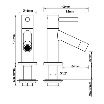 Xellanz Benga fonteinkraan chroom - technische tekening | Schwertz & Co