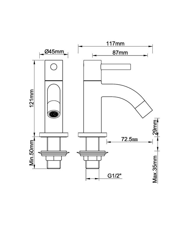 Xellanz Cimara fonteinkraan chroom - technische tekening | Schwertz & Co