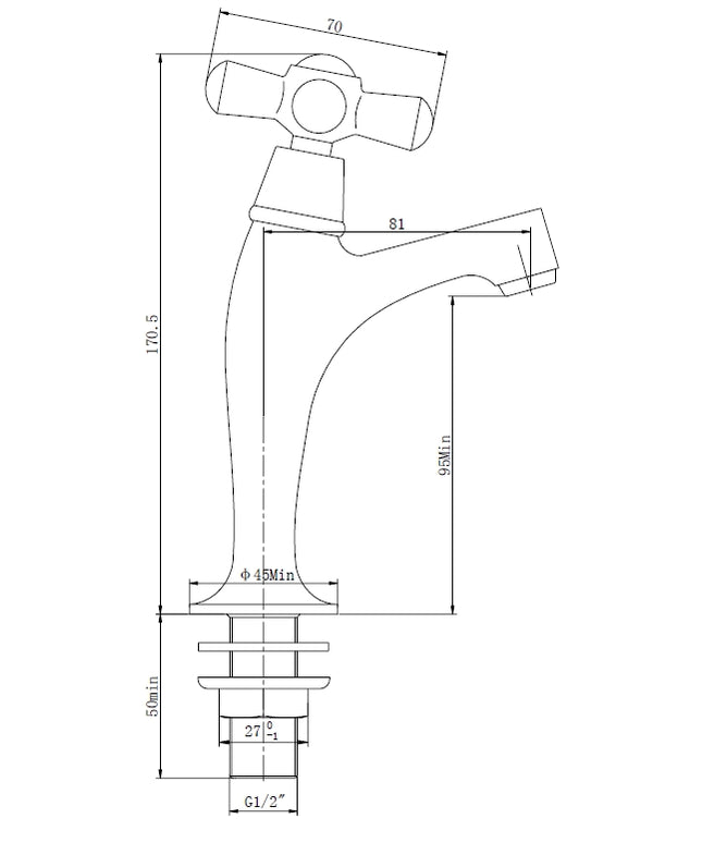Xellanz Lento fonteinkraan chroom - technische tekening | Schwertz & Co