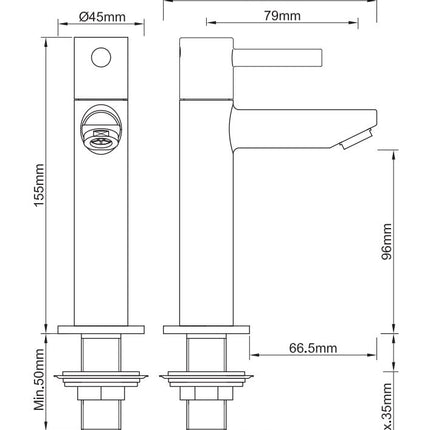 Wiesbaden Amador fonteinkraan XL geborsteld brons koper - technische tekening | Schwertz & Co