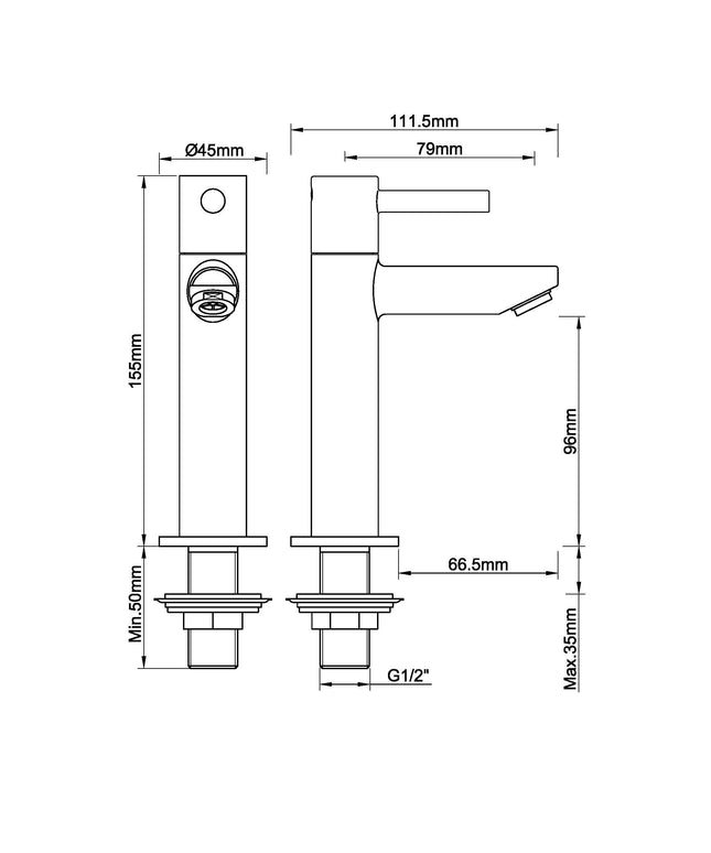 Wiesbaden Caral Amador fonteinkraan XL chroom - technische tekening | Schwertz & Co