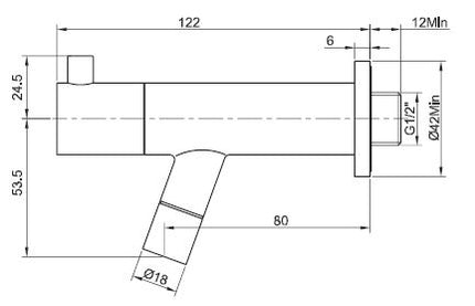 Wiesbaden Amador fonteinkraan met muurbevestiging geborsteld staal - technische tekening | Schwertz & Co