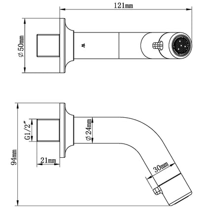 Wiesbaden Sophia fonteinkraan met muurbevestiging chroom - technische tekening | Schwertz & Co