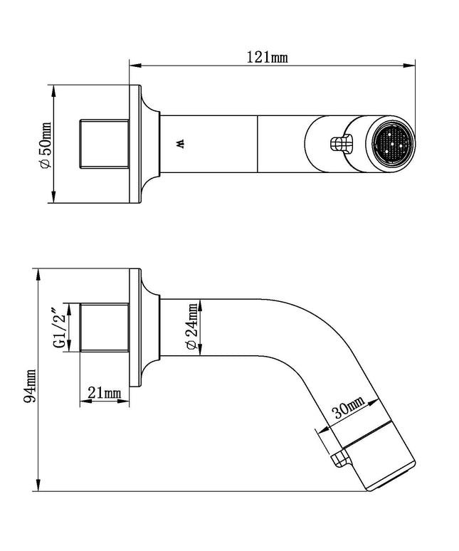 Wiesbaden Sophia fonteinkraan met muurbevestiging chroom - technische tekening | Schwertz & Co