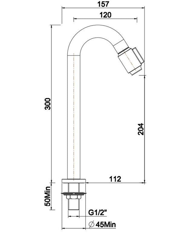 Wiesbaden Caral Victoria fonteinkraan XL chroom - technische tekening | Schwertz & Co