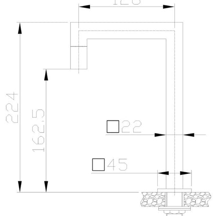 Xellanz Kappa fonteinkraan staand vierkant chroom - technische tekening | Schwertz & Co