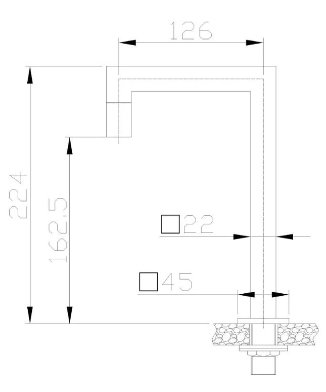 Xellanz Kappa fonteinkraan staand vierkant chroom - technische tekening | Schwertz & Co