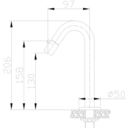 Xellanz Metro fonteinkraan staand rond chroom - technische tekening | Schwertz & Co