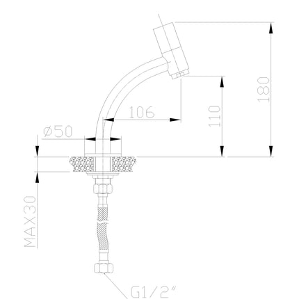 Xellanz Zeta fonteinkraan staand rond chroom - technische tekening | Schwertz & Co