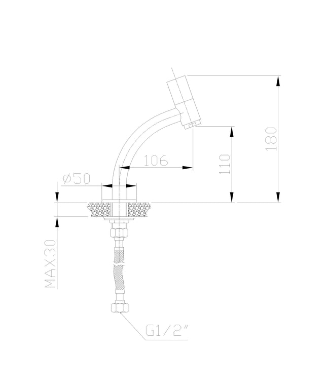Xellanz Zeta fonteinkraan staand rond chroom - technische tekening | Schwertz & Co