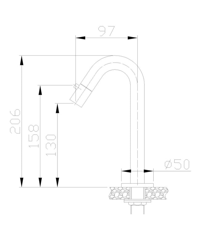 Xellanz Metro fonteinkraan mat zwart - technische tekening | Schwertz & Co