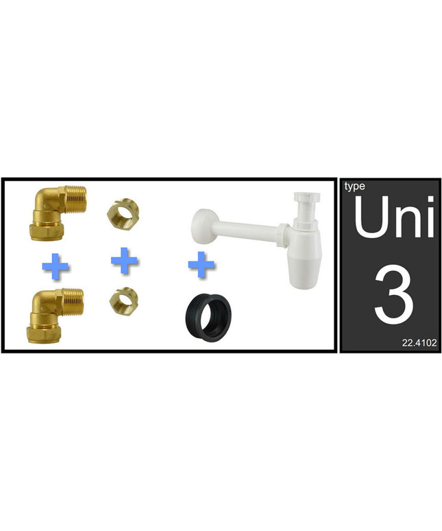 Xellanz uni-3 eco wastafel aansluitset met pvc sifon | Schwertz & Co