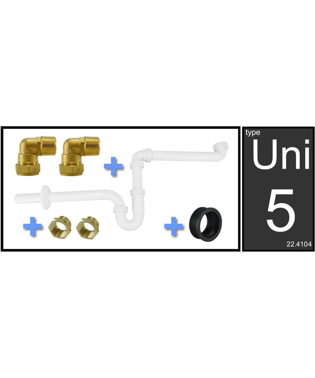 Xellanz uni-5 ruimtebesparende wastafelsifon aansluitset | Schwertz & Co