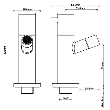 Wiesbaden Amador fonteinkraan geborsteld koper - technische tekening | Schwertz & Co
