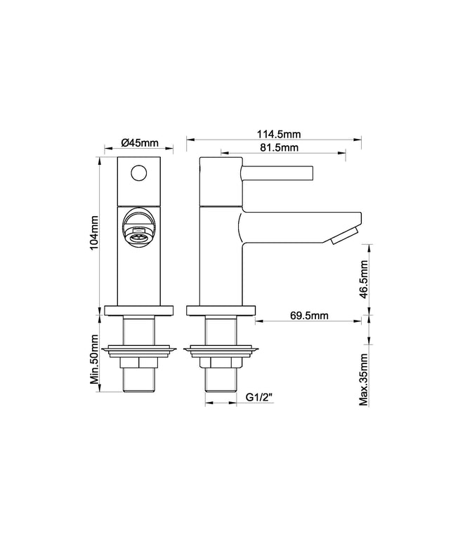 Wiesbaden Caral Amador fonteinkraan gunmetal PVD - technische tekening | Schwertz & Co