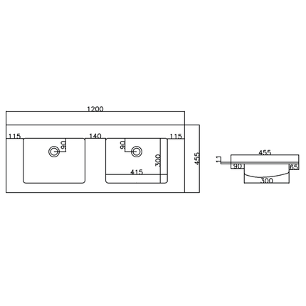 ALONI Solid Surface Dubbele Wastafel – 120 cm – Wit