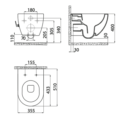 Creavit Rimoff hangtoilet / ophang WC met bidet – mat zwart – warm/koud water