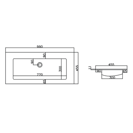 ALONI Solid Surface Wastafel – 100 cm – Wit