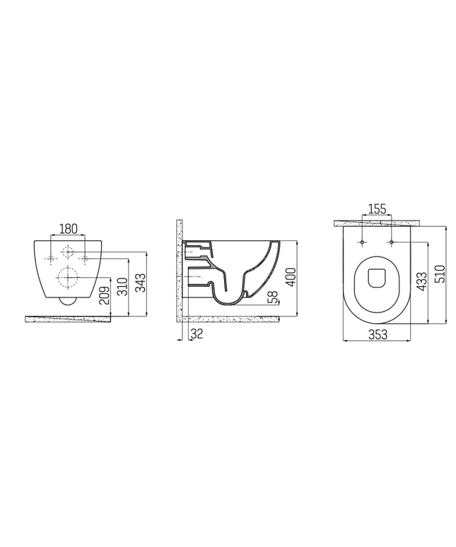 Creavit Rimoff hangtoilet / ophang WC met RVS sproeier (bidet) – mat zwart – enkel koud water