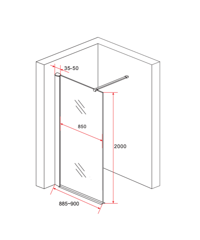 ALONI inloopdouchewand half mat – 90x200 cm – 8 mm veiligheidsglas