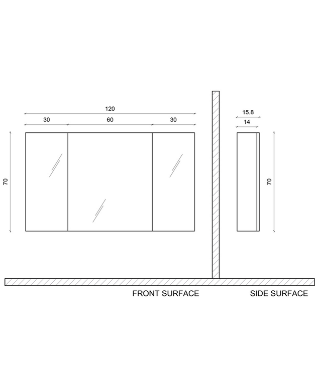 ALONI SALLY spiegelkast – 3 deuren – 120x70 cm – Aluminium