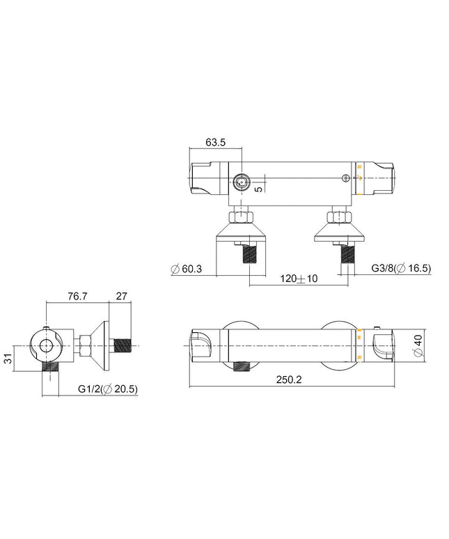 Xellanz universele douchemengkraan 12 cm chroom - technische tekening | Schwertz & Co