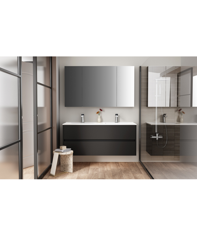 ALONI HAYAT wastafelonderkast – 119,5x50x45 cm – Mat zwart – Greeploos & softclose