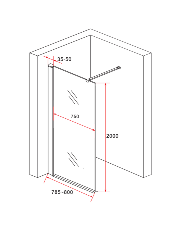 ALONI inloopdouchewand half mat – 80x200 cm – 8 mm veiligheidsglas