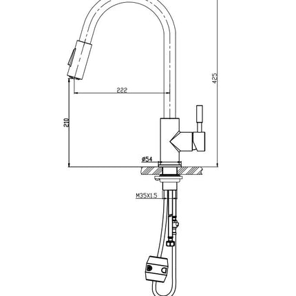 Xellanz Benton keukenkraan geborsteld RVS - technische tekening | Schwertz & Co