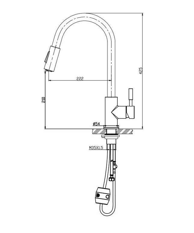 Xellanz Benton keukenkraan geborsteld RVS - technische tekening | Schwertz & Co