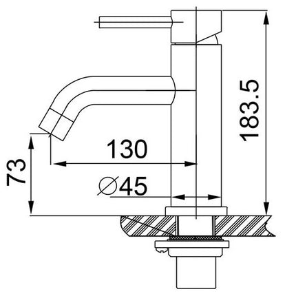Wiesbaden 304 wastafelkraan coldstart - technische tekening | Schwertz & Co