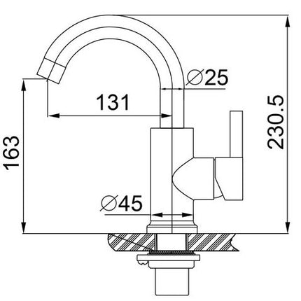 Xellanz Wes wastafelkraan coldstart geborsteld RVS - technische tekening | Schwertz & Co