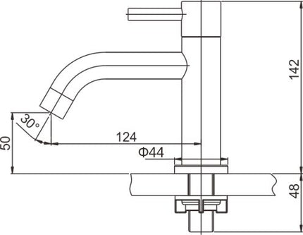 Wiesbaden 304 fonteinkraan geborsteld RVS - technische tekening | Schwertz & Co
