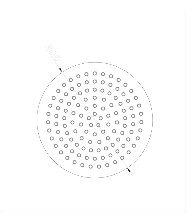 Wiesbaden 304 hoofddouche rond 20 cm geborsteld RVS - technische tekening | Schwertz & Co