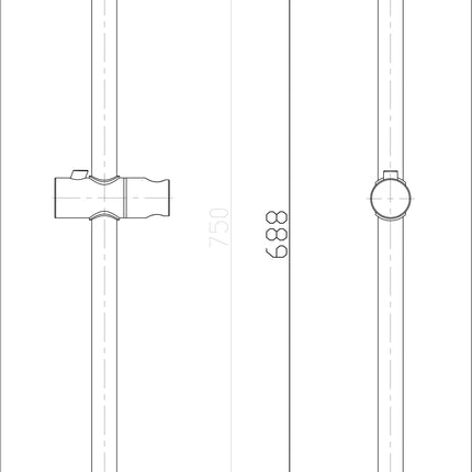Wiesbaden 304 glijstang 75 cm geborsteld RVS - technische tekening | Schwertz & Co