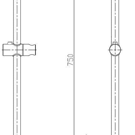 Wiesbaden 304 glijstang met wateruitgang 75 cm geborsteld RVS - technische tekening | Schwertz & Co