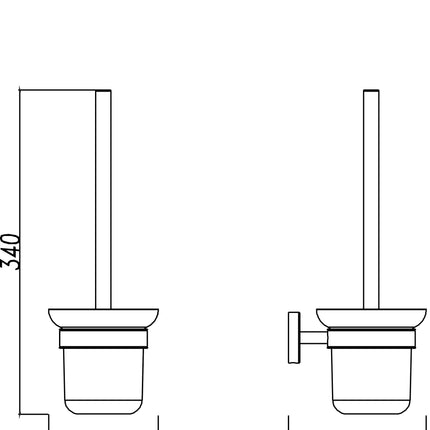 Wiesbaden 304 toiletborstel met houder mat glas en RVS - technische tekening | Schwertz & Co