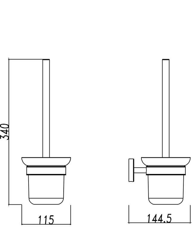 Brosse WC avec support verre mat et inox Wiesbaden 304 - dessin technique | Schwertz & Co