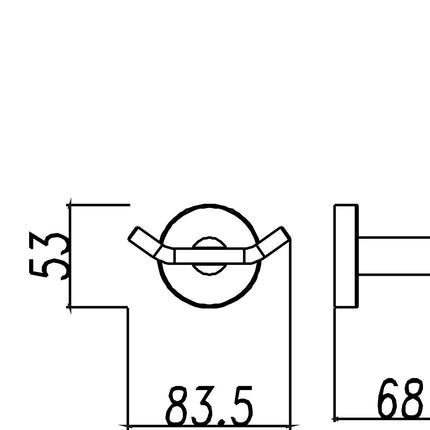 Wiesbaden 304 handdoekhaak groot dubbel RVS - technische tekening | Schwertz & Co